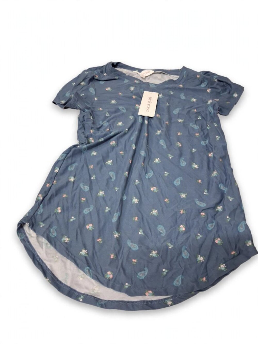 Pink Rose Blue Floral Paisley Top XS - New With Tags